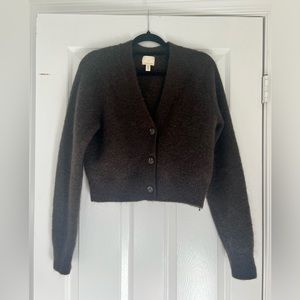 H&M Mohair Wood Cropped Cardigan Knit Sweater - Brown/Green, Small